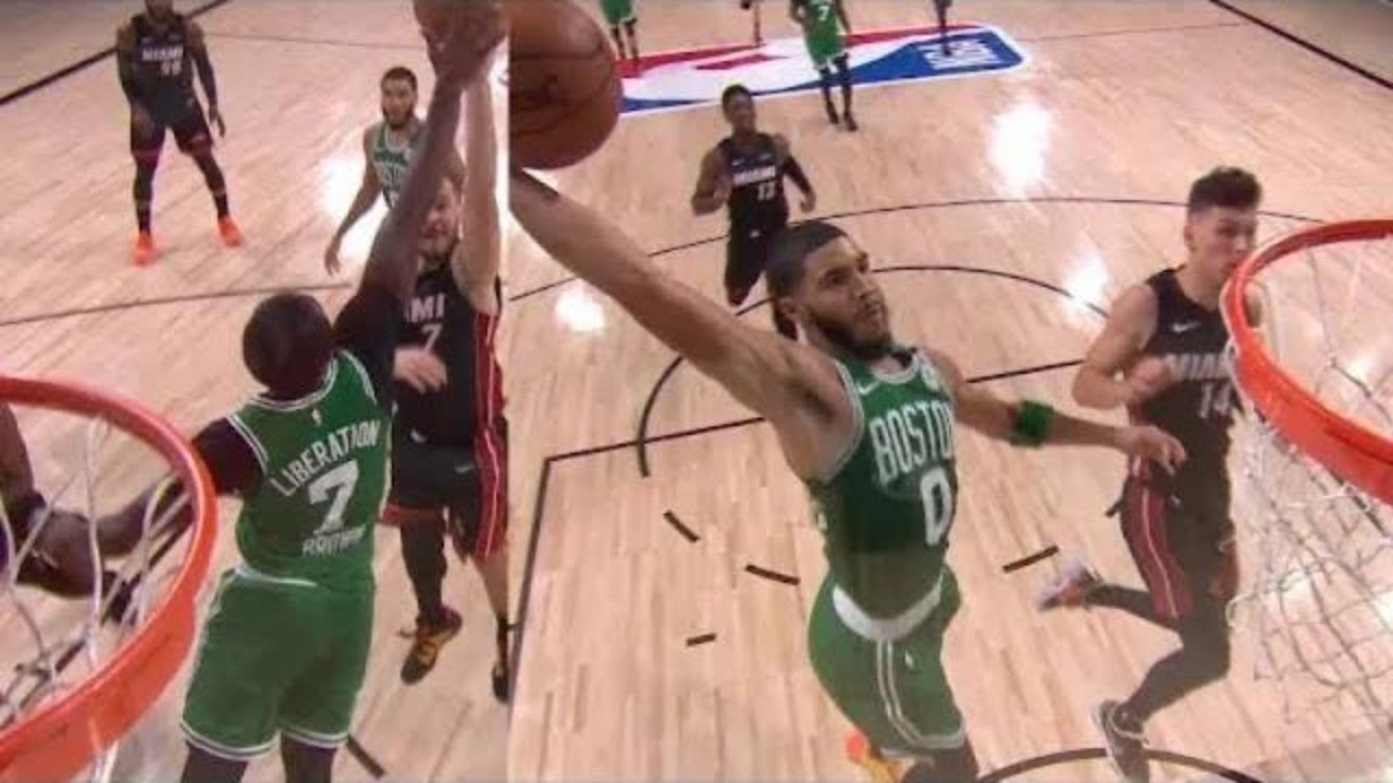Jaylen Brown block leads to a Jayson Tatum powerful dunk  Game 3  Heat vs Celtics