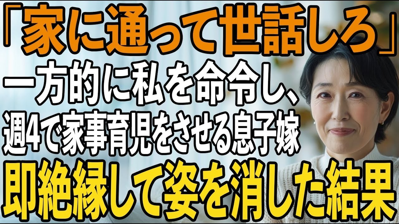 「私の家に通って孫の世話と家事をして」私に一方的に命令をする息子嫁。その夜、私は静かに微笑み姿を消した→翌日、2人は全てを失い半狂乱に【シニアライフ】【60代以上の方へ】