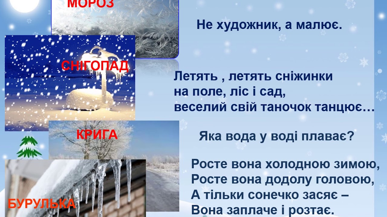 2 клас. Я досліджую світ. Ознаки зими в неживій природі.