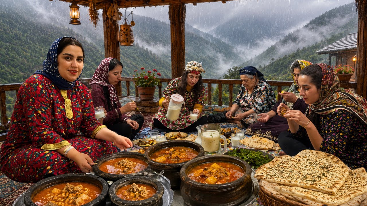Rural Life in The Northern Iran | Stone Pot Lamb Stew, Dill Bread & Wild Plums Ice Treat 🌿🍞🍲