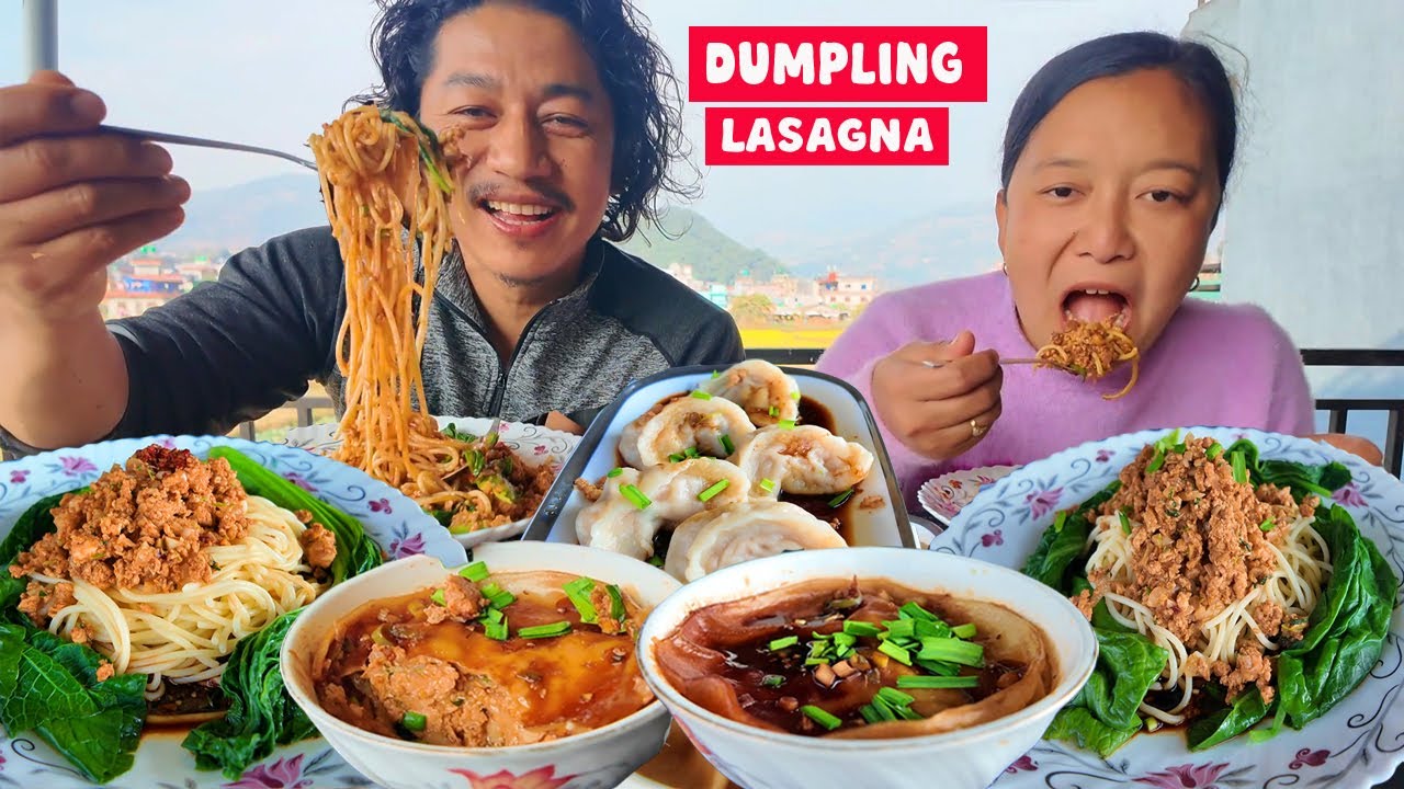 Dumpling Lasagna first try | Water MOMO Chicken Keema noodle