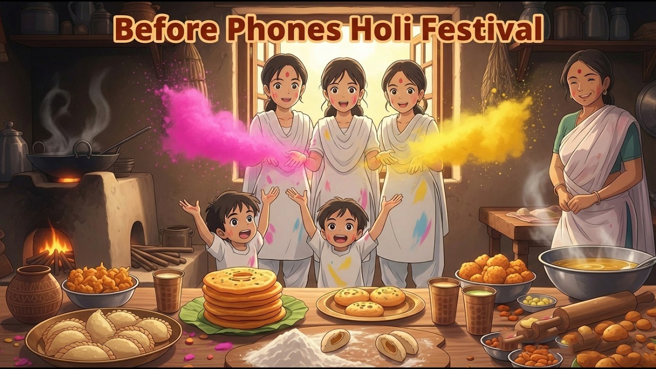 Relaxing & Happy Holi in a Ghibli Style North Indian Village 🌸🍛 #holi #ghibli #villagelife