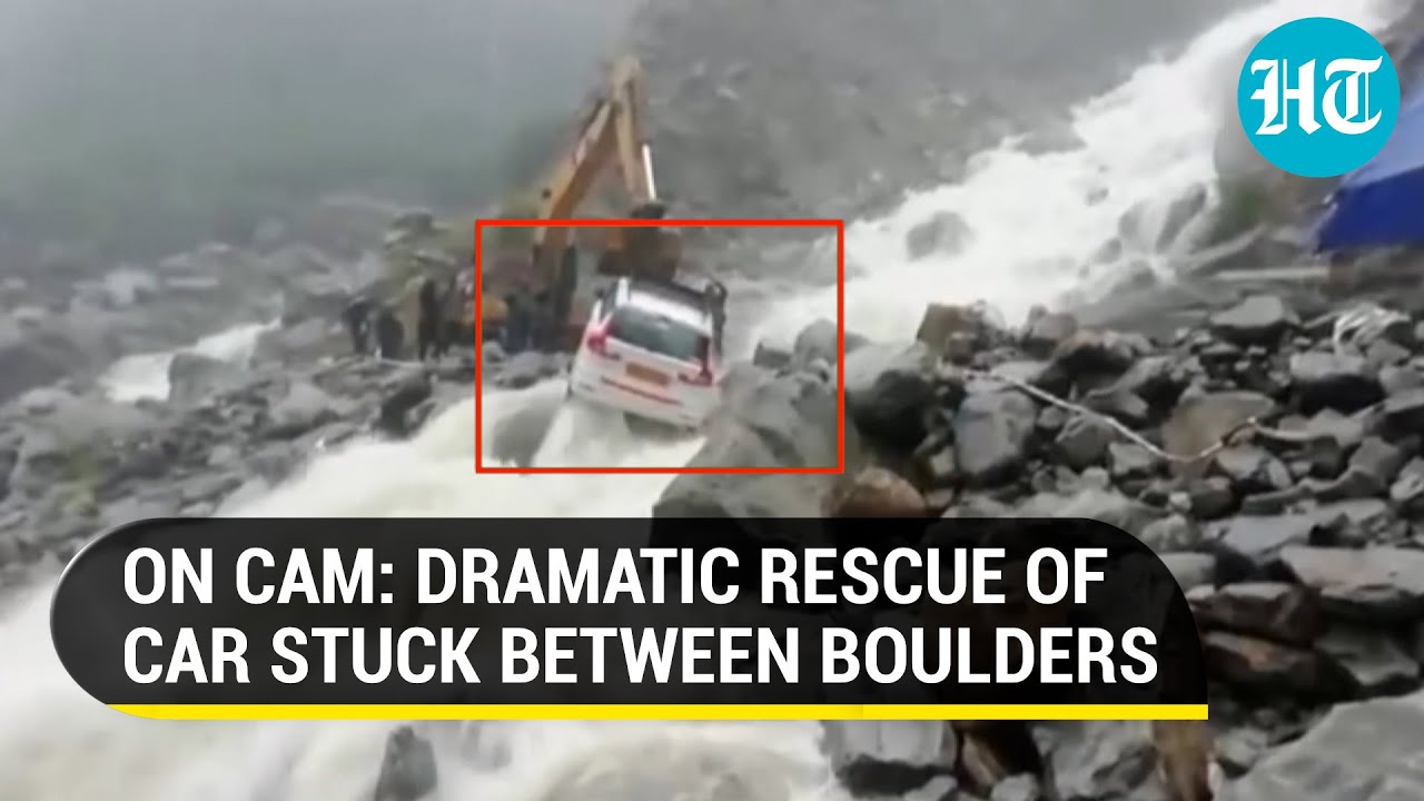 Watch: Car with passengers onboard pulled to safety amid heavy rain in Uttarakhand