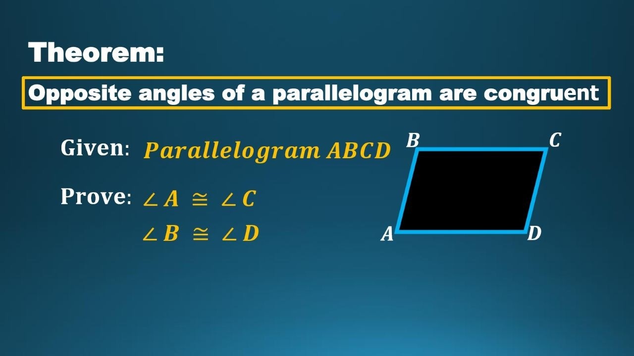 PROOF  :  Opposite Angles of a Parallelogram are Congruent | Geometry | Math Video Central