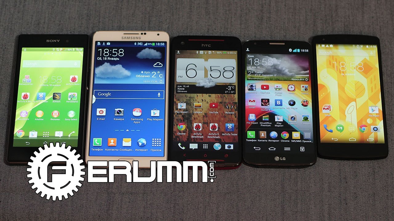 Samsung Galaxy Note 3 VS Google Nexus 5 VS HTC Butterfly S VS Sony Xperia Z1 VS LG G2 от FERUMM.COM