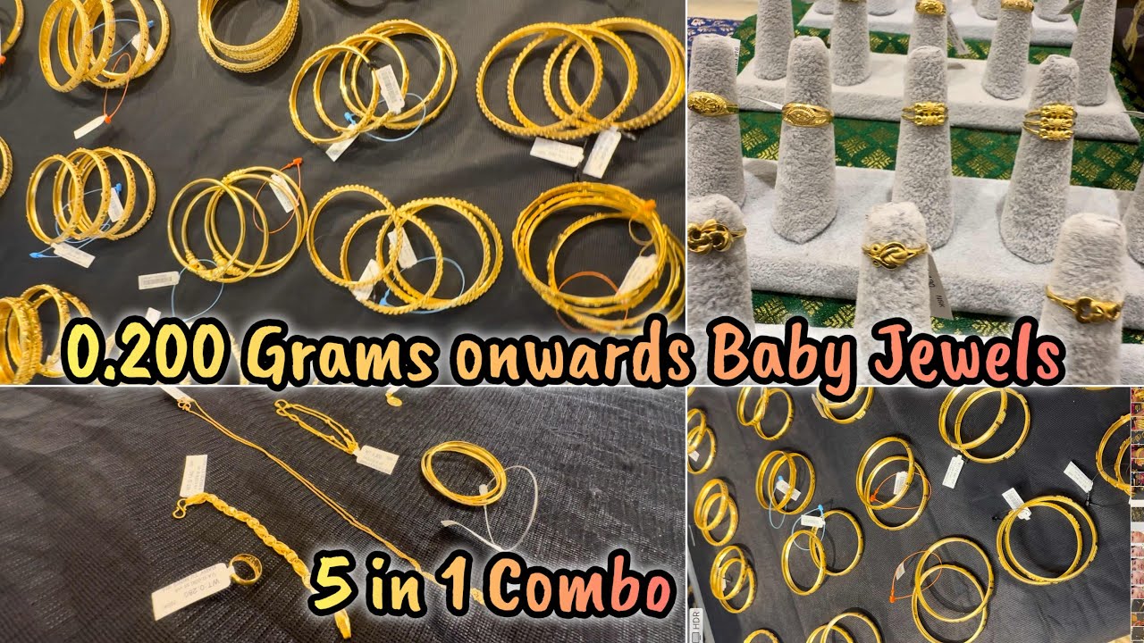0.200 Gram Gold baby Jewellery | Bangles Kaapu Chain Ring Kolusu Finger Rings | 5 in 1 Combo Jewels
