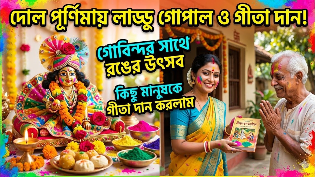 দোল পূর্ণিমার দিনে বাড়ির লাড্ডু গোপালের সাথে যেভাবে কাটালাম এবং গীতা দান করলাম ||@laddu Gopu Sona 