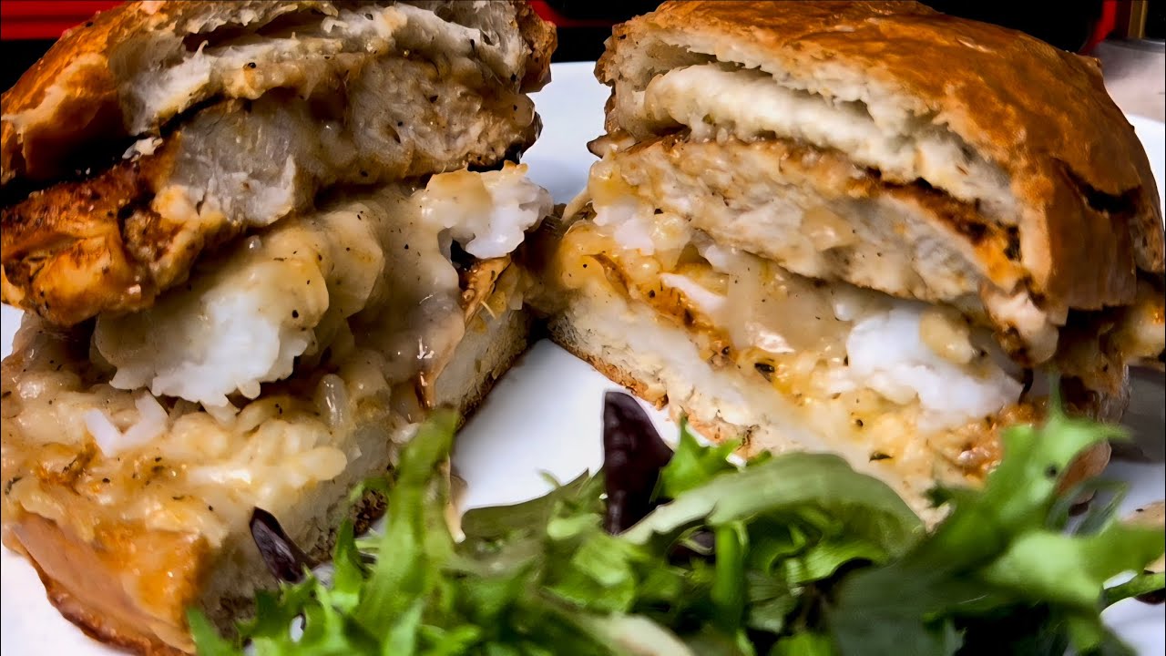Delicious rice & gravy grilled chicken sandwich!