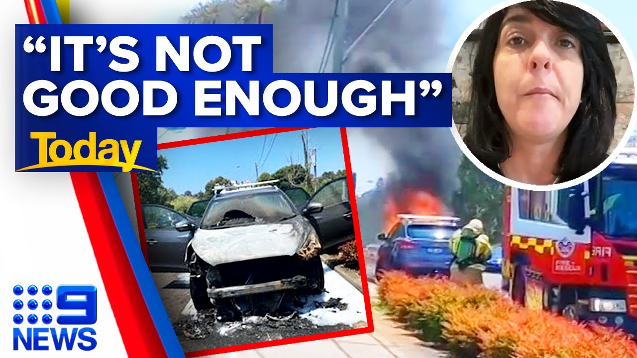Hyundai car shuts down and bursts into flames while driving | 9 News Australia