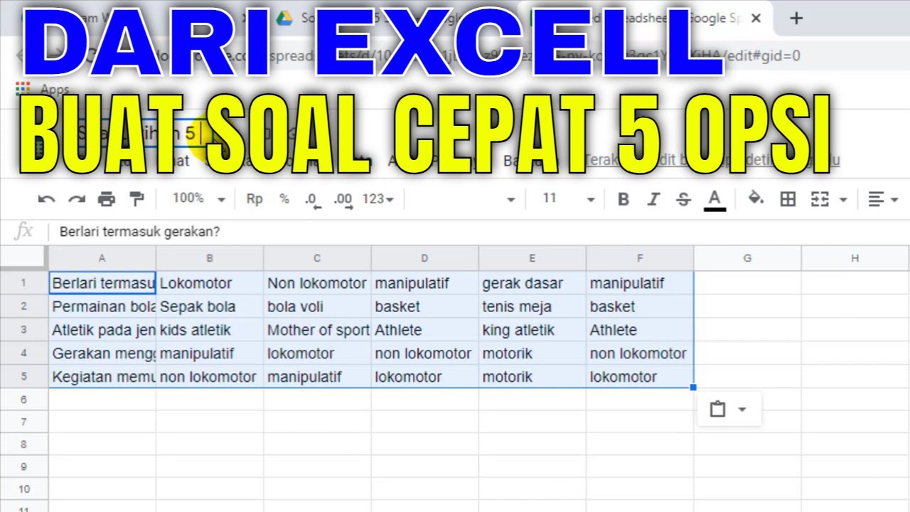 Cara membuat soal di google form dari excel - 5 opsi jawaban