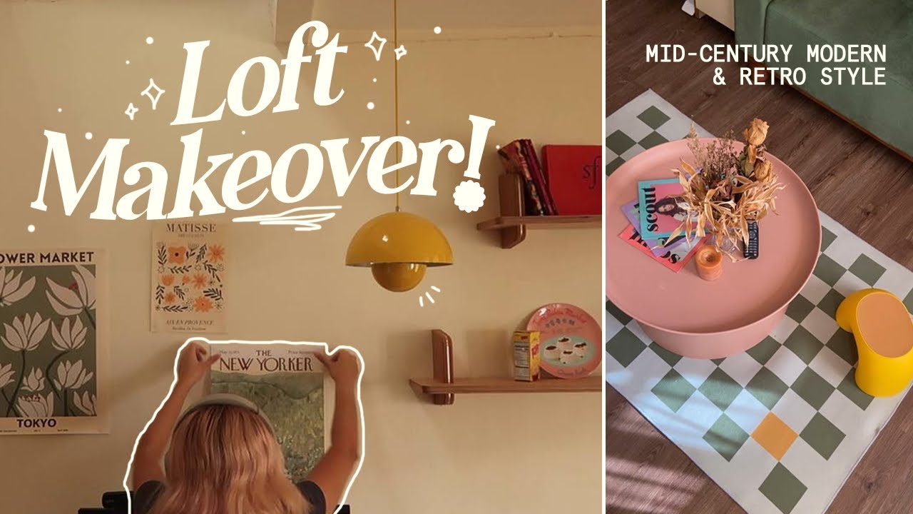 LOFT ROOM MAKEOVER 🍒 midcentury modern & retro style! decorating & organizing my new space
