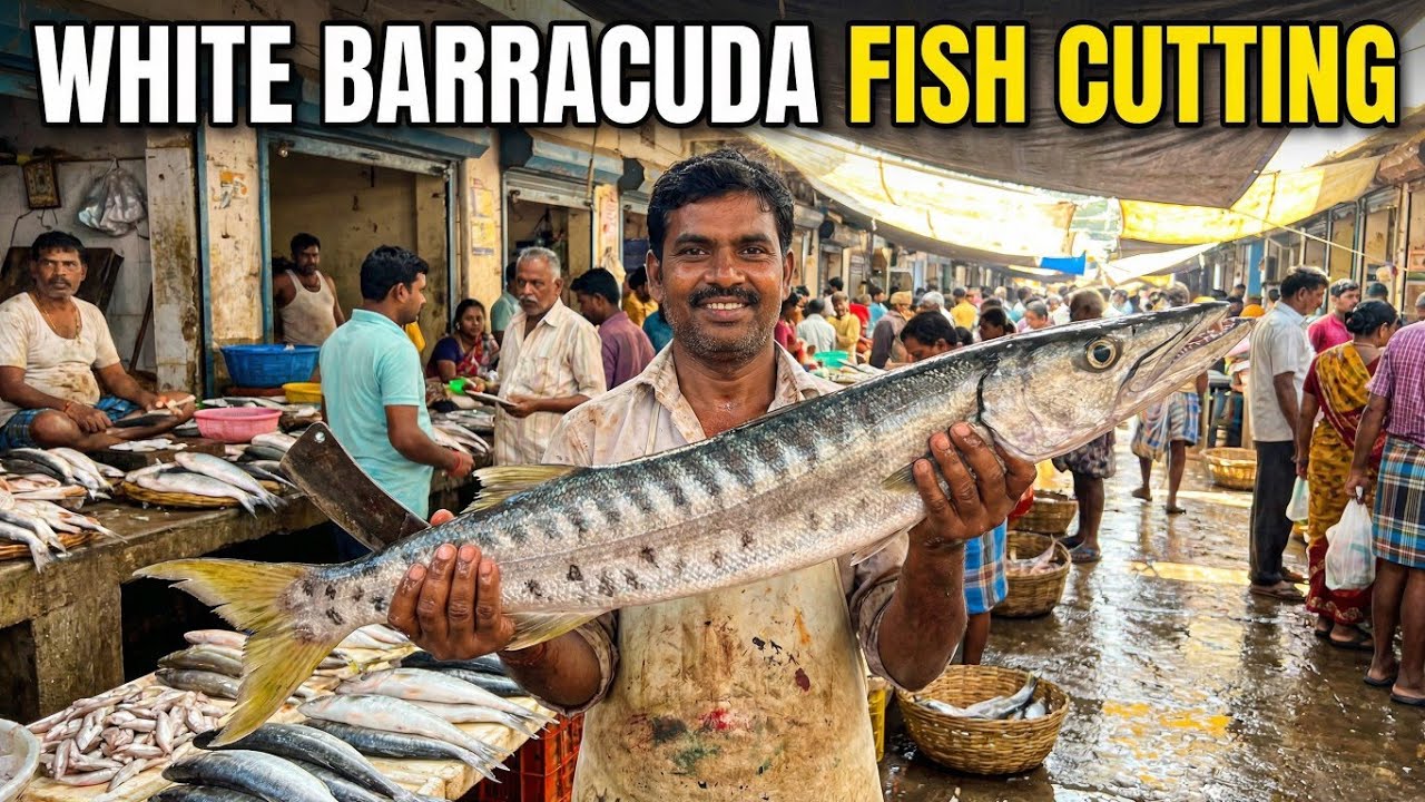 Very Impressive Fresh Barracuda Fish Cutting in Fish Market | Fish Cutting Skills 