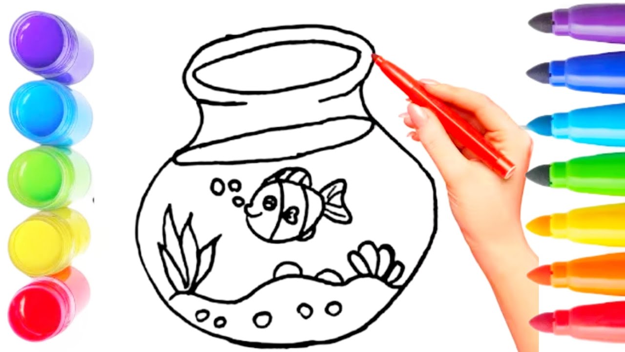 How To Draw cute fish jar Drawing, Painting & Coloring For Kids and Toddlers child art 