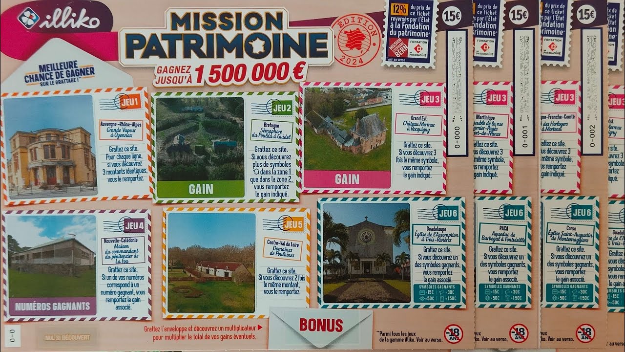 Nouveau jeu FDJ Mission Patrimoine 2024 !! grattage de 6 tickets ☘️🤑😱🙂🥰