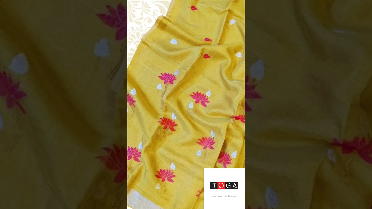 WEAVES OF INDIA: Tissue Linen Jamdani with LOTUS'