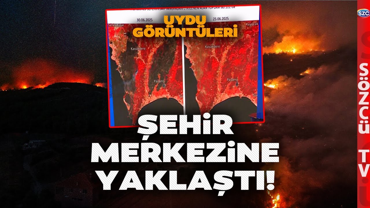 Yangının Tüyler Ürperten Uydu Görüntüleri! İzmir Seferihisar'da Alevler Şehir Merkezine Yaklaştı!