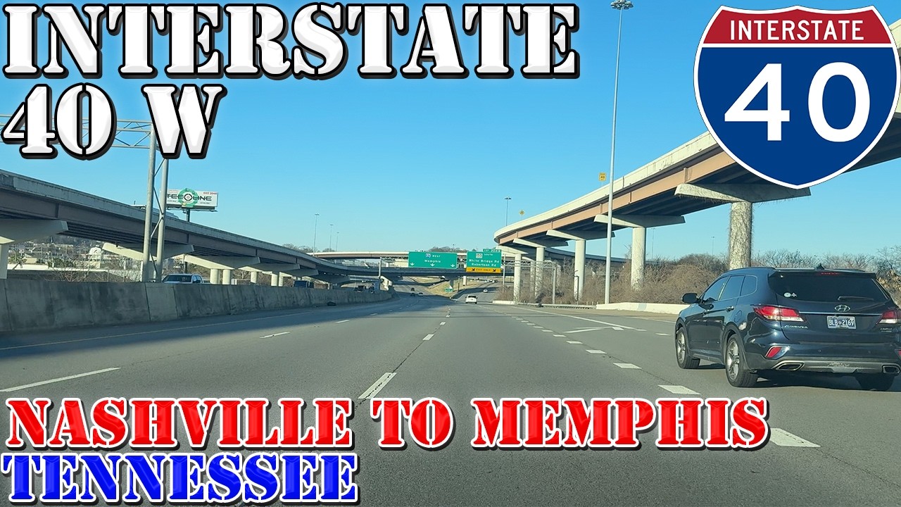 I-40 West - Downtown Nashville to Downtown Memphis - Tennessee - 4K Highway Drive
