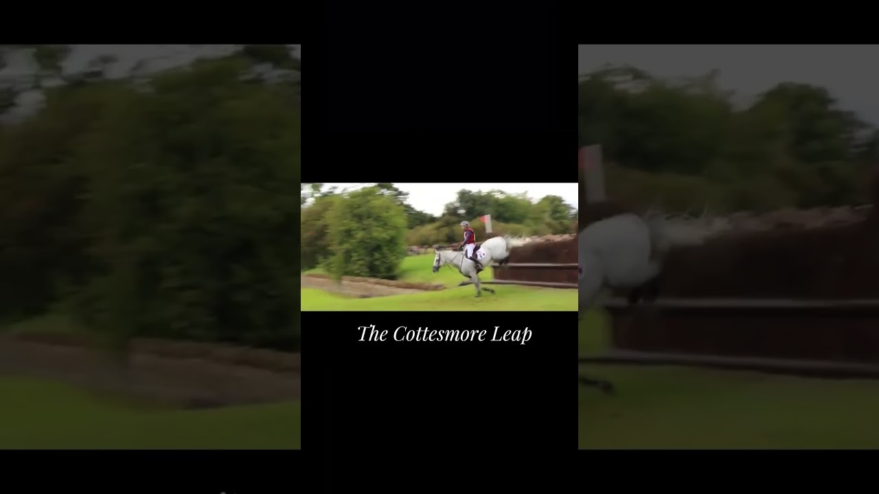Most dangerous jumps in the world. The Cottesmore Leap. It&rsquo;s 3m wide and 4.76ft tall. #horse