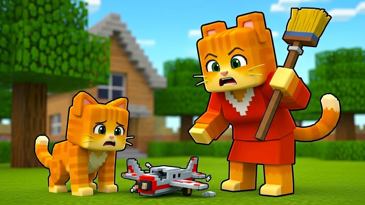 Ginger Broke His Toy Plane 😢 Mama Cat Got Angry and Taught Him a Lesson |Ginger Minecraft Story