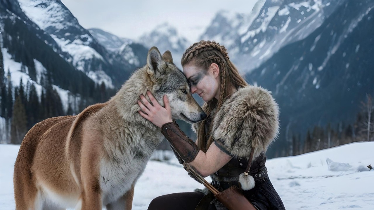 Where the wolf walks beside her.