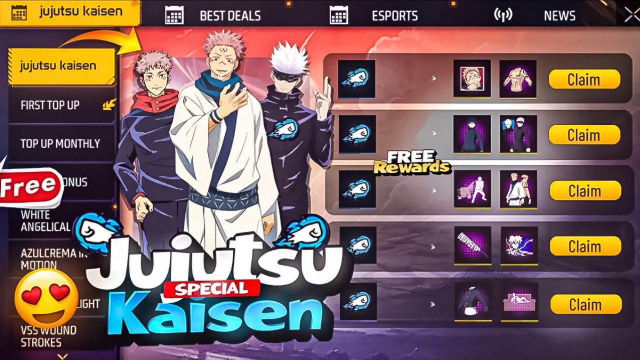 Free Fire X Jujutsu Kaisen, Romadan, Valentine All Item Rewards Rivew 🤩💥|| Free Fire New Event BD 💞 