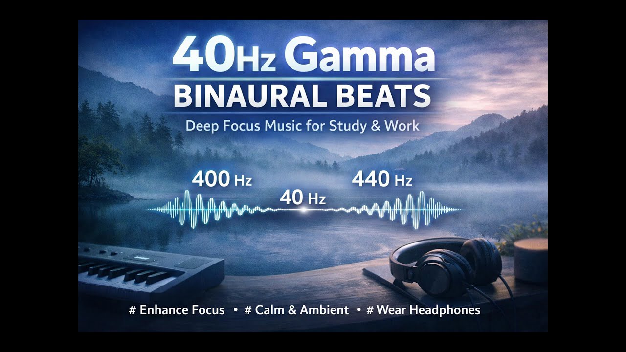40Hz Gamma Binaural Beats + Soft Ambient Music | Deep Focus for Study, Coding & Work