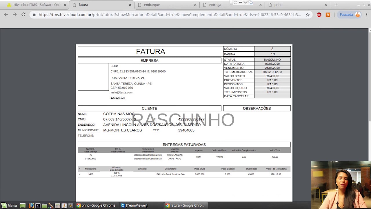 Confirmação de Entrega e Geração da Fatura no Hivecloud TMS