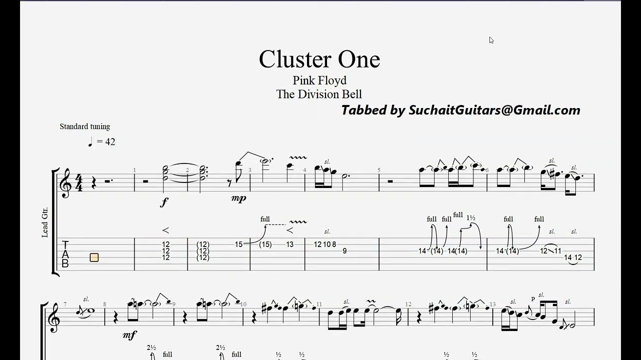 cluster one  pink floyd JGS Grade 4 guitar lesson tabs notations
