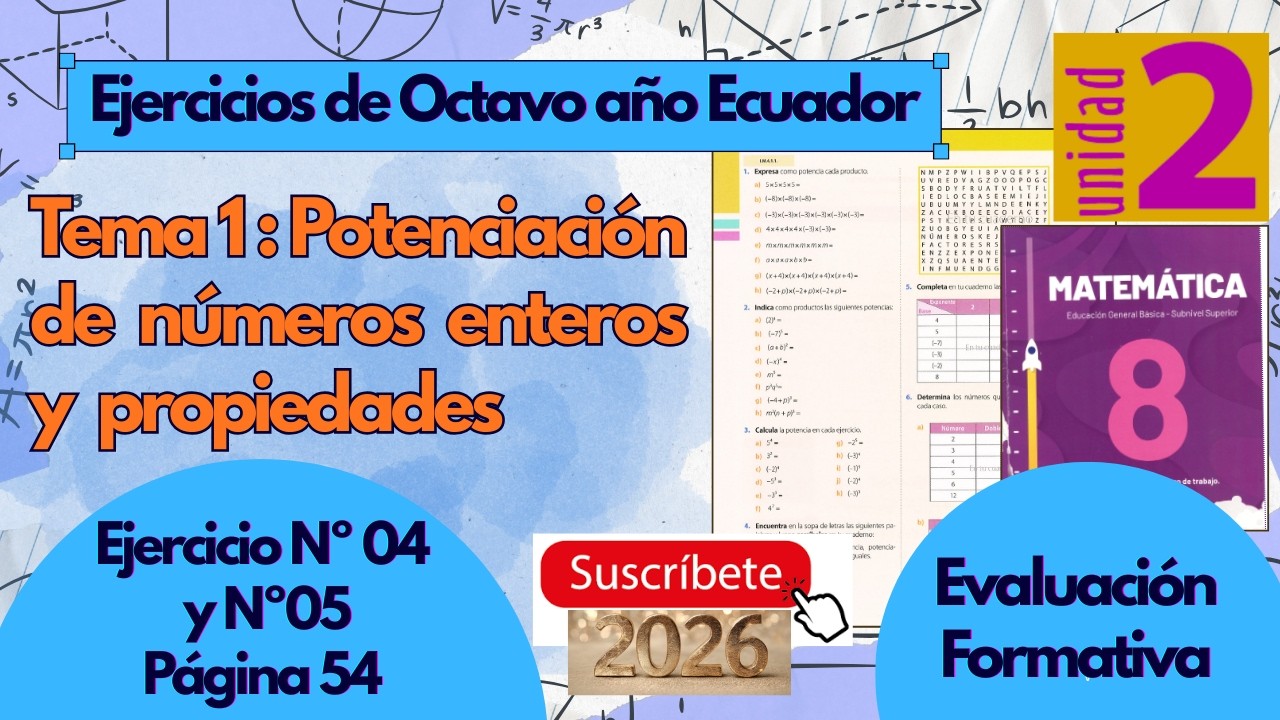 Potenciación de números enteros - Ejercicio Nº04 y Nº05(Libro de Octavo año de EGB del Ecuador)Pag52