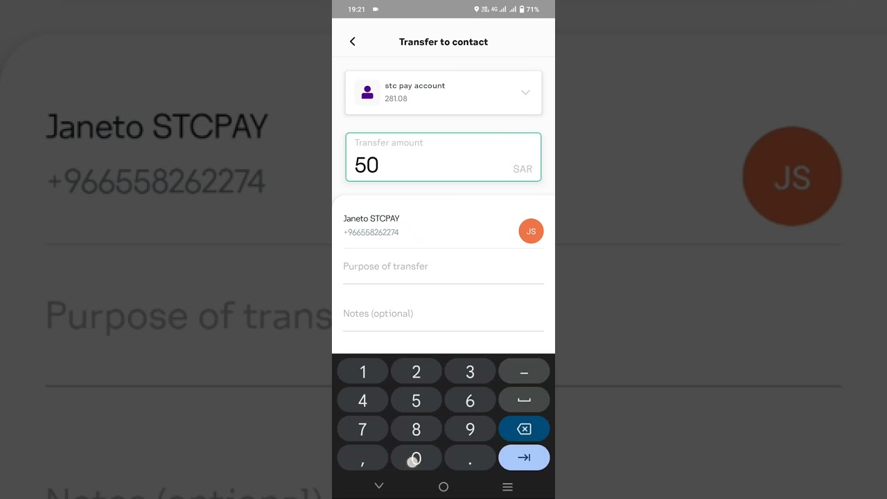 STC pay transfer to contact with STC pay account