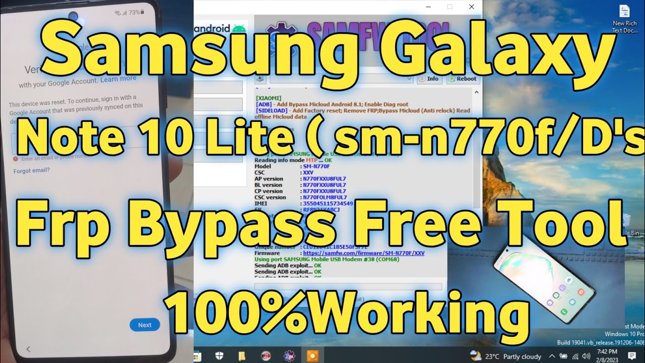 Samsung Galaxy Note 10 Lite ( SM-N770F/DS ) Frp Bypass SAMFW Frp Tool 2023 By Ad Mobile Gsm Solution