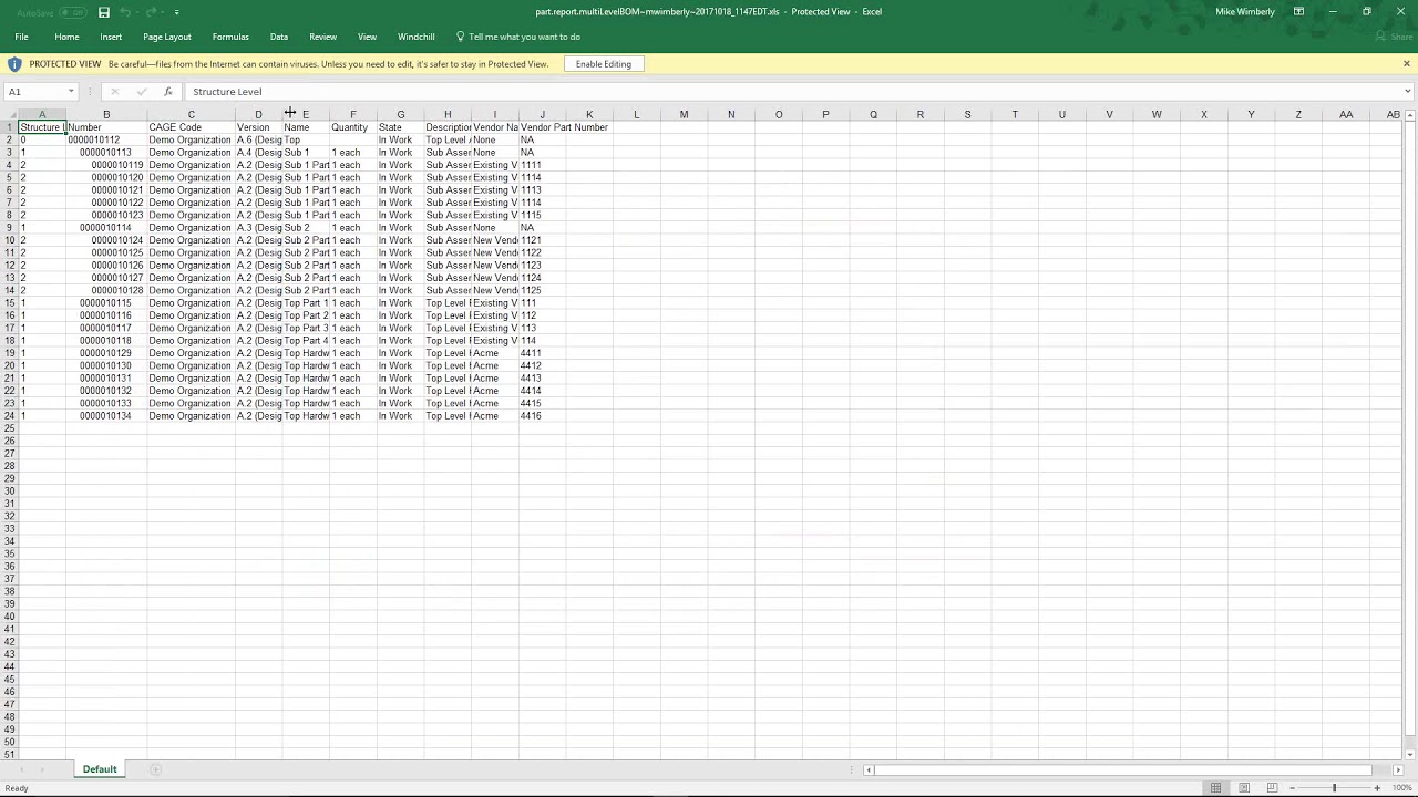 Windchill 11, Exporting BOM Information to Excel