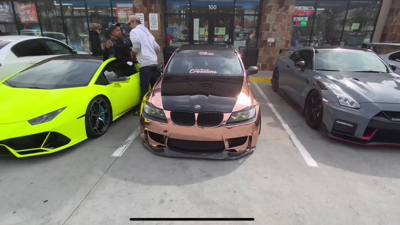 Racing freshhkiicks & snewj to a Disney land parking structure meet