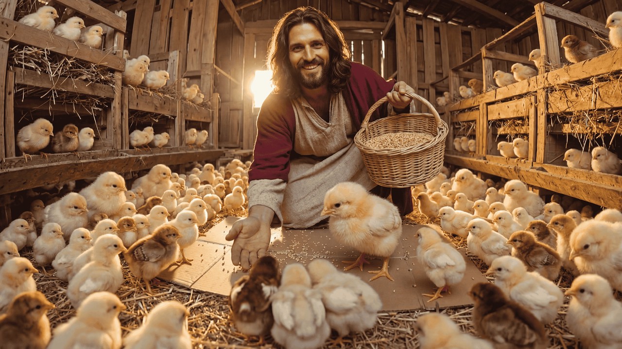 Jesus Caring for Chickens on the Farm | A Gentle Moment of Faith | AI Christian Tribute