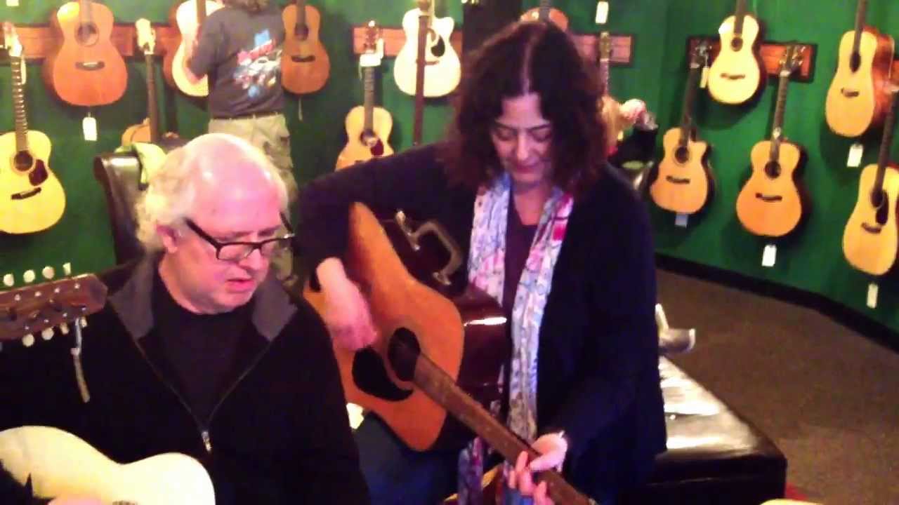 John Reischman, Clive Gregson & Kathy Kallick stop by Mighty Fine Guitars on their way to a gig