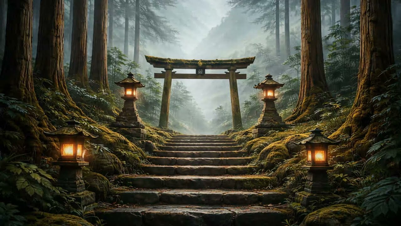 Abandoned Shrine Gate in Misty Mountain Forest (4K) — 10 Hours Deep Sleep Ambience