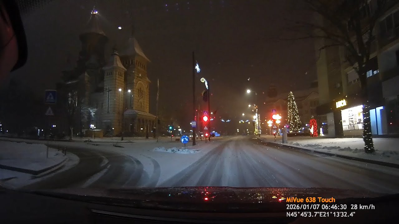 Driving in Timișoara: Winter Night City Tour & Airport Drive ❄️🚗