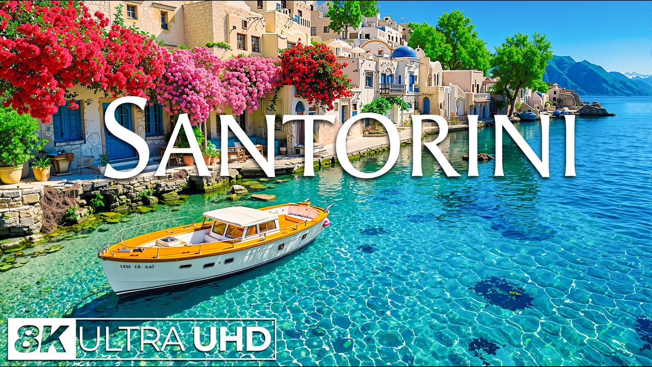 Santorini 8K UHD | White Cliffs & Aegean Blue – Sunlit Shores & Endless Horizons