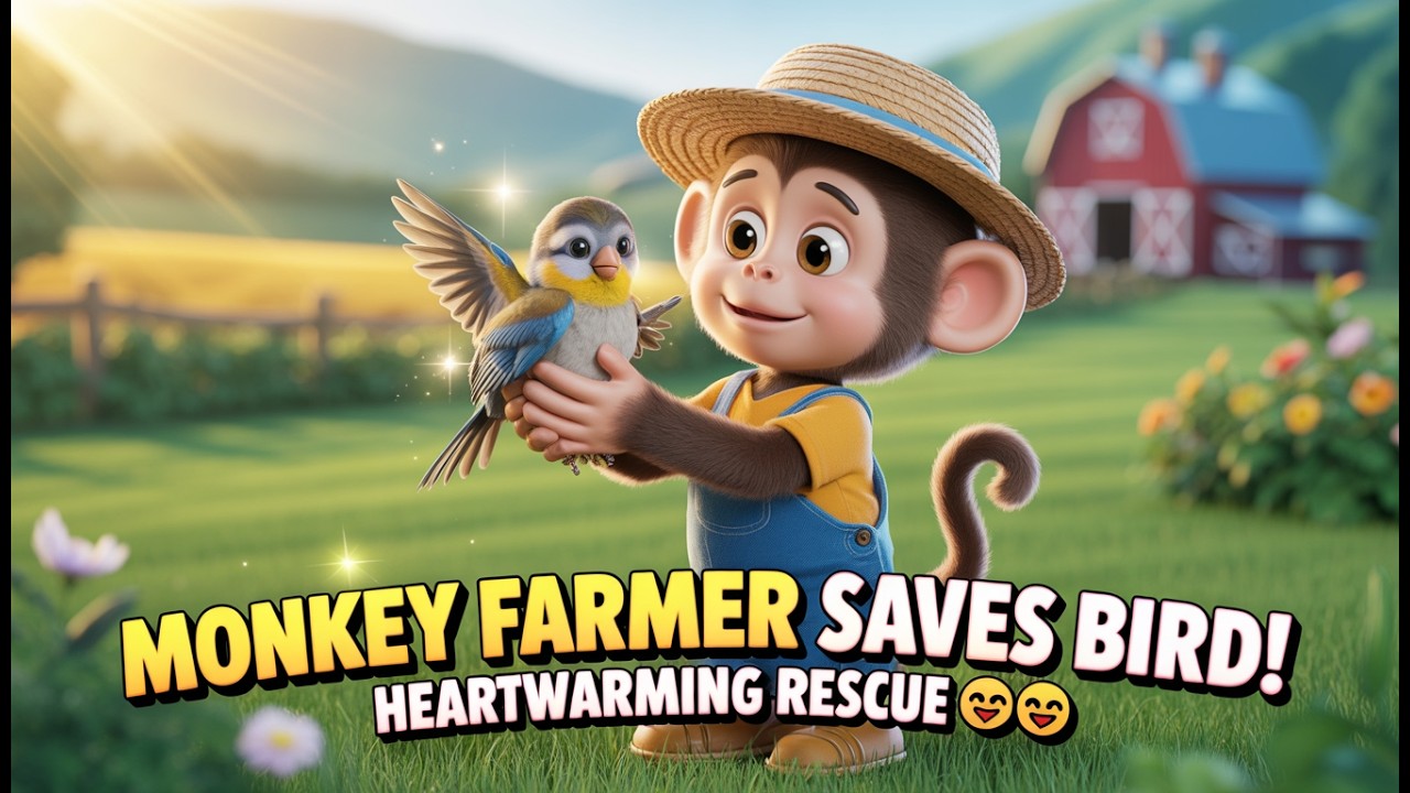 🌿🐒 Monkey Farmer Heals Injured Bird and Sets It Free | Heartwarming Farm Story for Kids