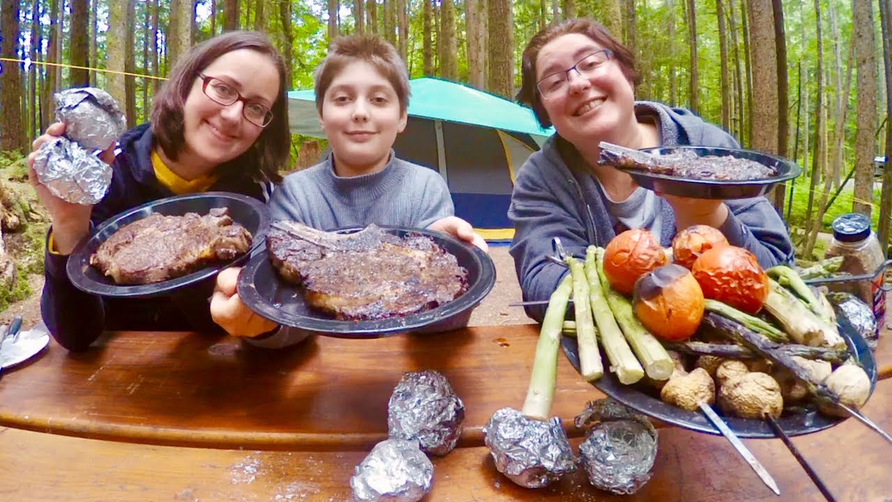 Grilled Steak, Fire Baked Potatoes And Veggies | Gay Family Mukbang (먹방) - Eating Show