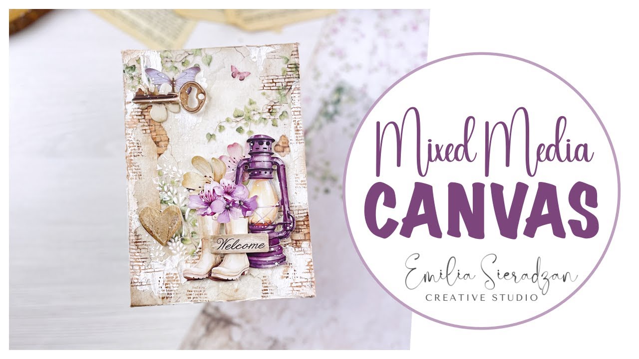 How to make beautiful mixed media canvas with Stamperia Lavender collection