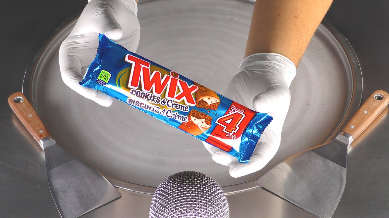 ASMR - TWIX Cookies & Cream Chocolate Bar Ice Cream Rolls | tapping and scratching Tingles to relax