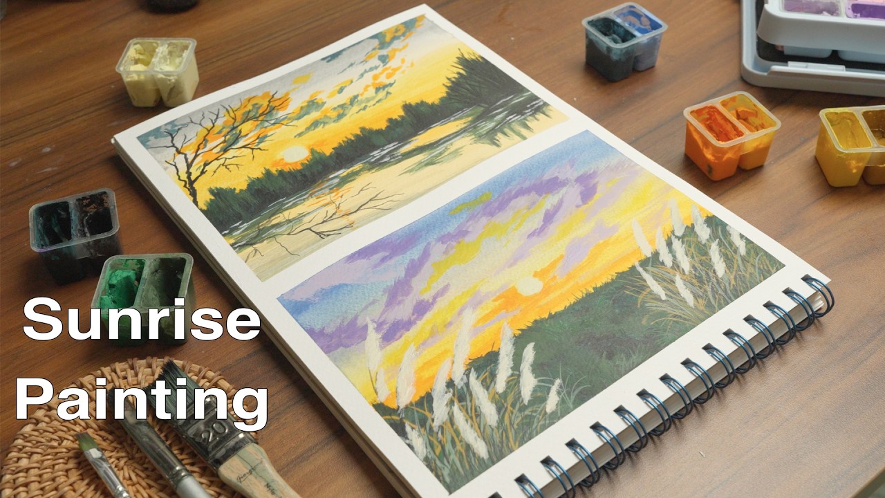 Easy Gouache Sunrise Painting | Relaxing Landscape Art #sunrisepainting #gouache