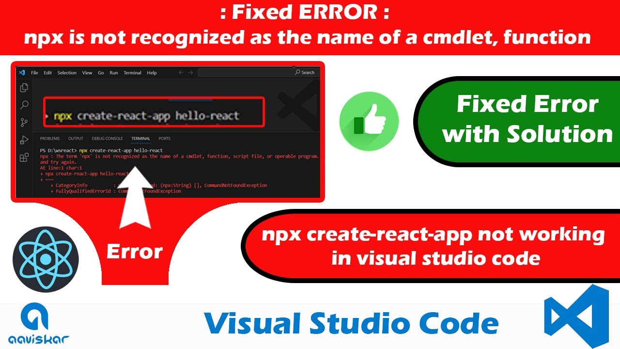 Fixed Error: npx create-react-app not working in visual studio code npx is not recognized in vscode