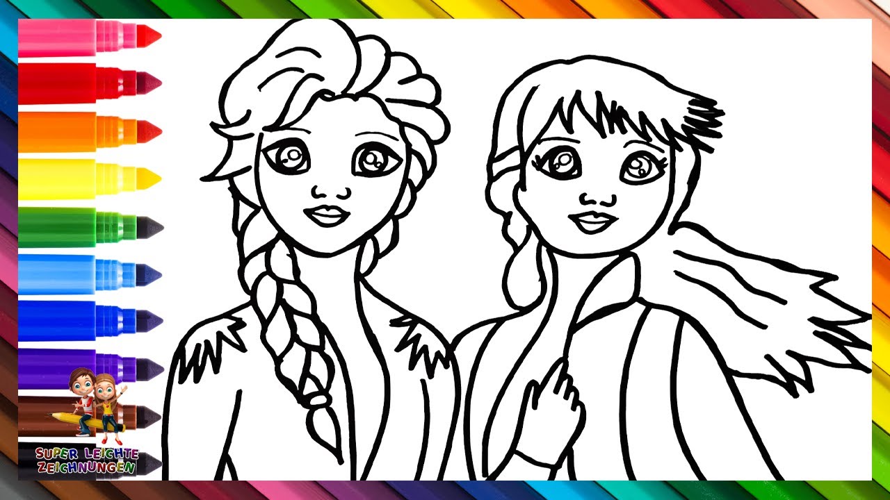 Zeichnen und Ausmalen von Elsa und Anna aus Die Eiskönigin ❄️👸🏼💙👸❄️ Zeichnungen für Kinder