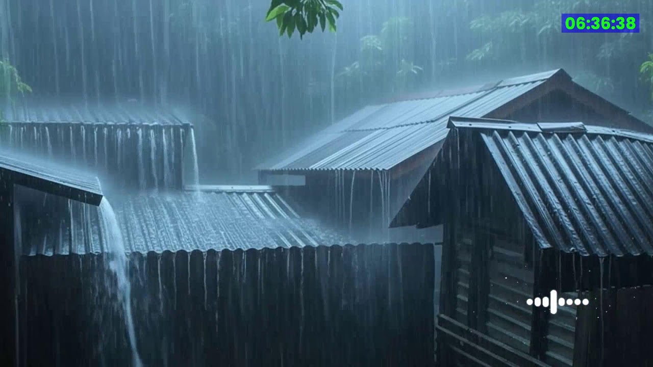 Beat Insomnia with Heavy Rain, Thunder, Fireplace & Foggy Gentle on a Tin Roof of Farmhouse at Night