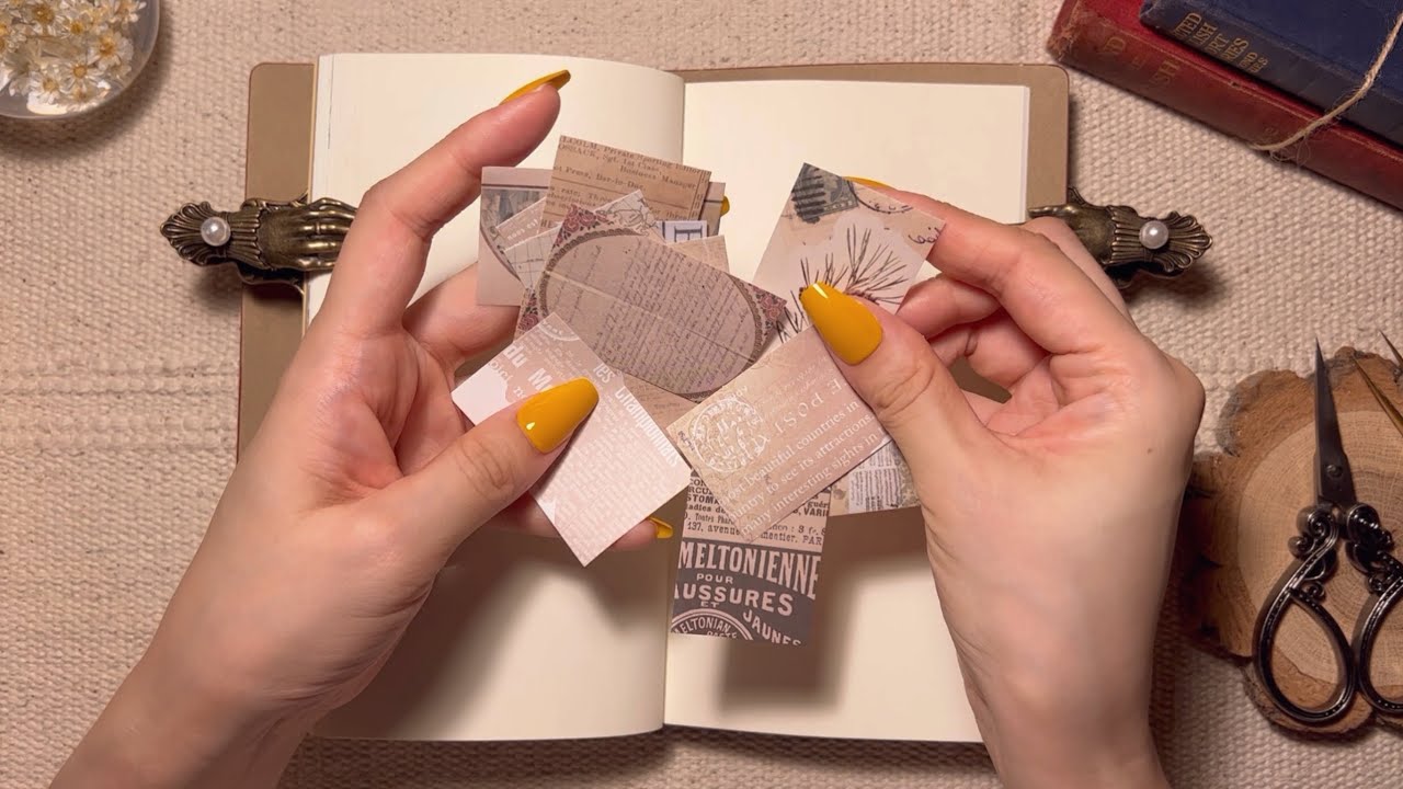 [빈티지 다꾸 ASMR] 작은 종이들로 빈티지 다이어리 꾸미기 | vintage journal | scrapbooking | relaxing sounds | no BGM