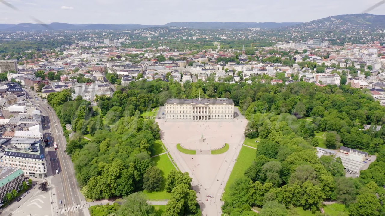 Oslo, Norway. Royal Palace. Slottsplassen. Palace park, Aerial View, Point of interest
