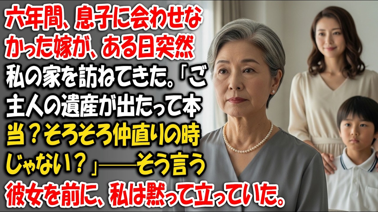 六年間、息子に会わせなかった嫁が、ある日突然私の家を訪ねてきた。「ご主人の遺産が出たって本当？そろそろ仲直りの時じゃない？」——そう言う彼女を前に、私は黙って立っていた。