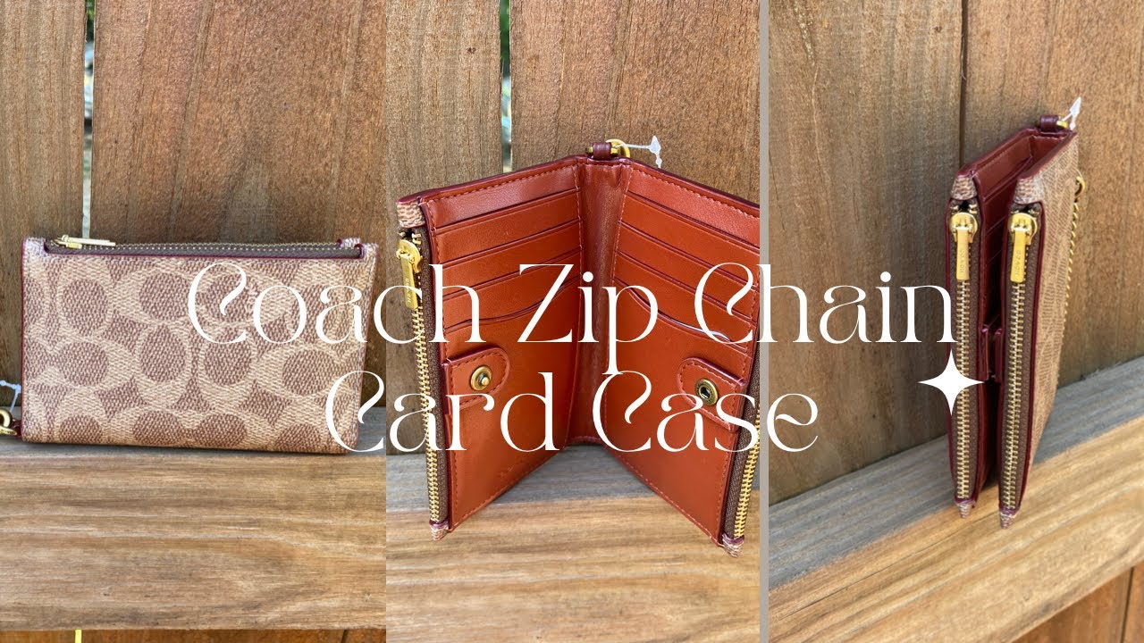 COACH COATED CANVAS SIGNATURE ZIP CHAIN CARD CASE